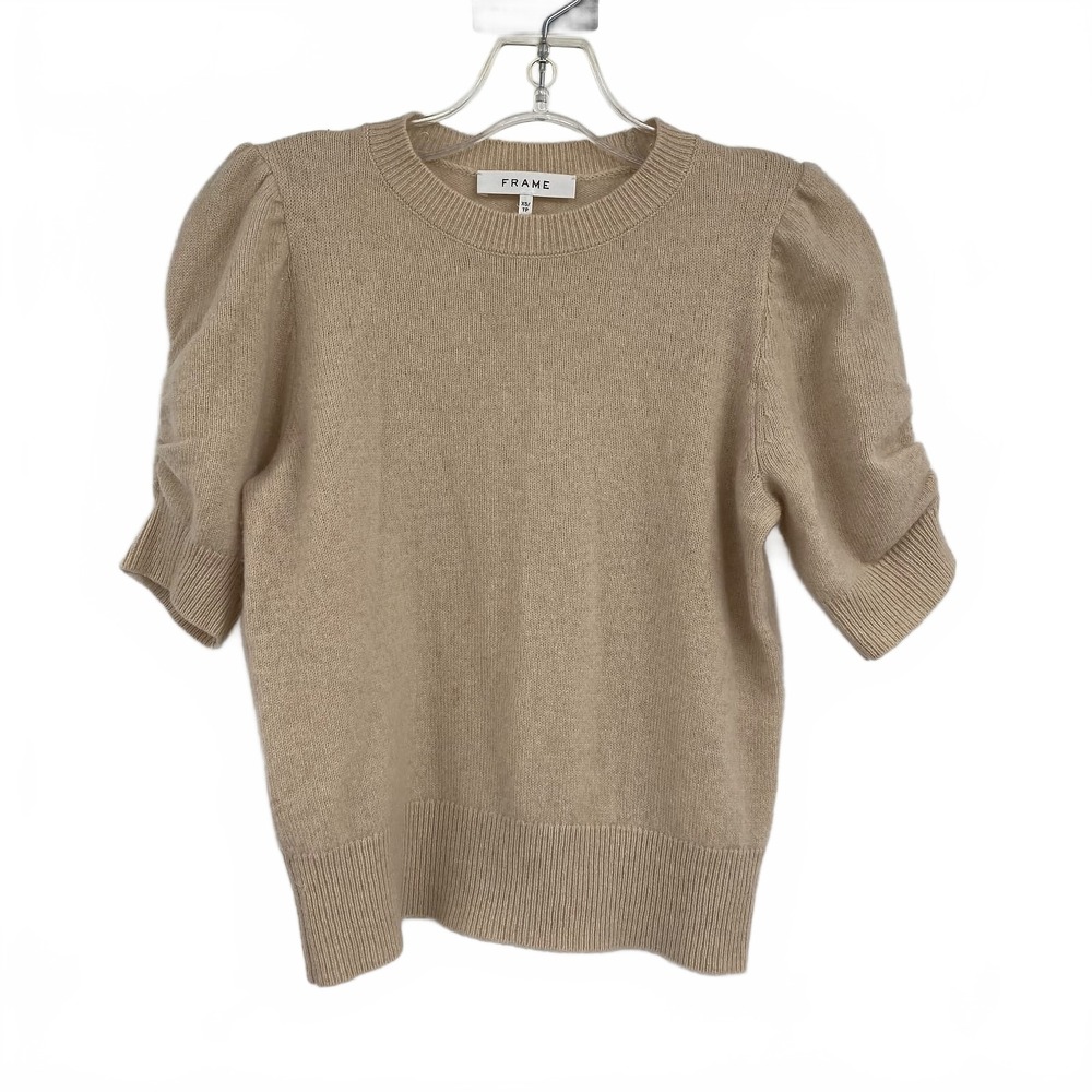 Frame Cashmere Tan Short Sleeve Puff Sleeve Pullover | XS Regular